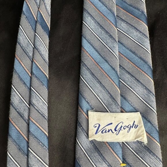 Vintage Van Gogh Blue Striped Necktie 80s 90s Pin Striped - Picture 14 of 16